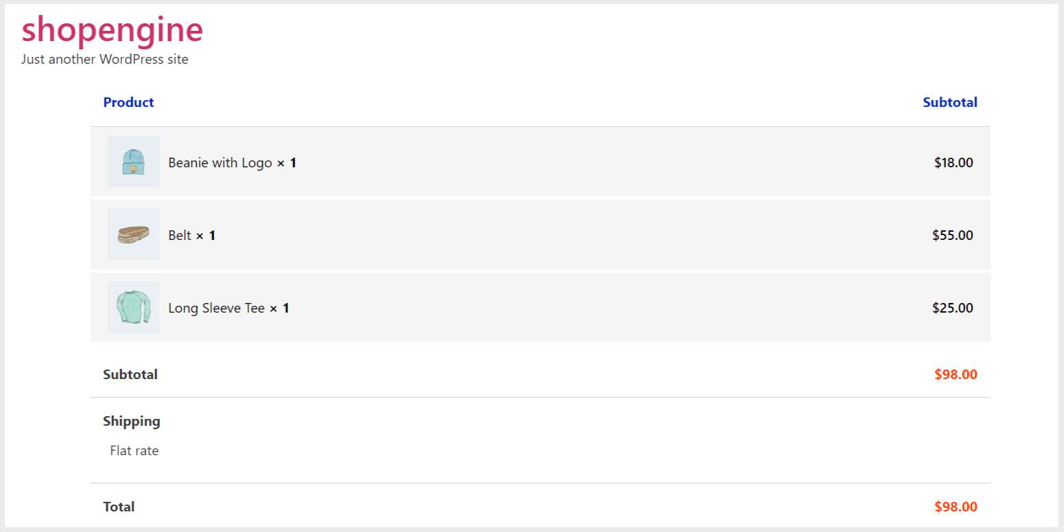 Widget di revisione dell'ordine di pagamento nella pagina di pagamento