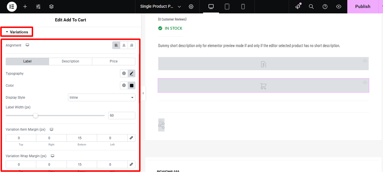 paramètres de style des variantes