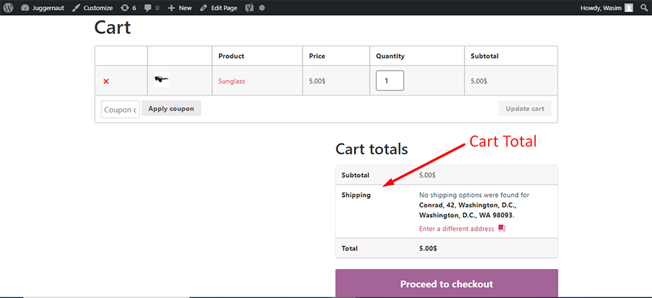 Total do carrinho no front-end