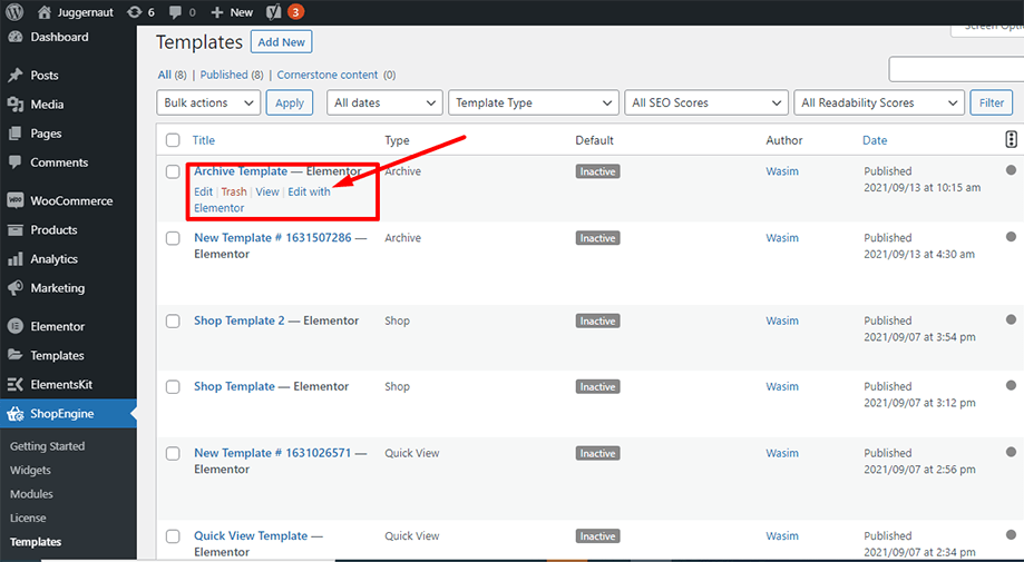 Ställ in arkivmall för widget för arkivprodukter