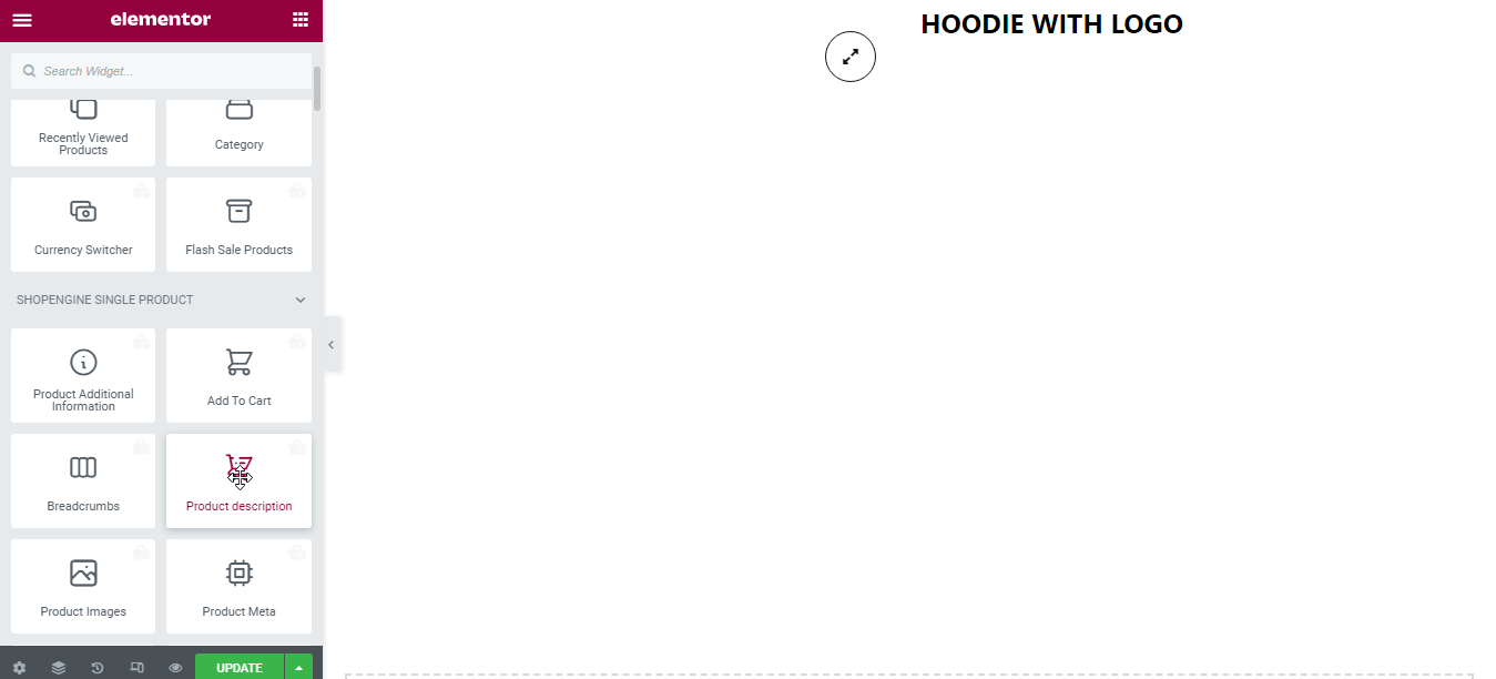 Drag and drop product description widget