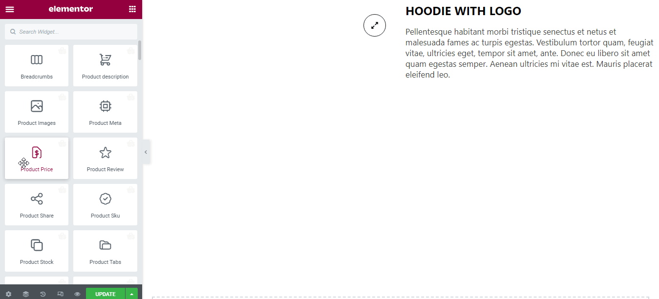 Drag and drop product price widget