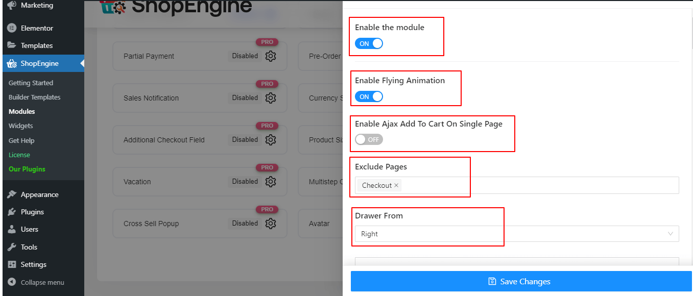 Configure Sticky Fly Cart of ShopEngine