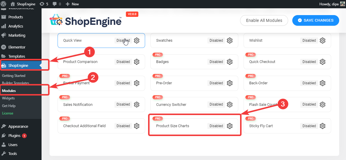 sti til produktstørrelsesdiagrammer for shopEngine