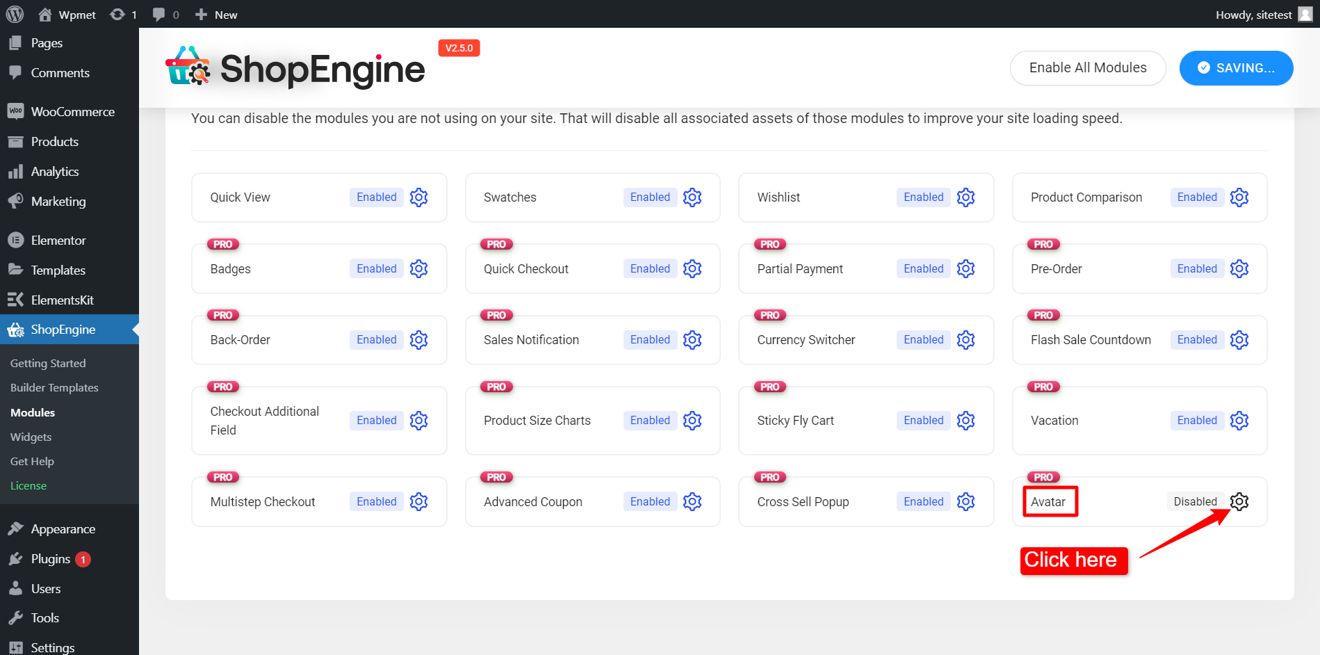 Enable WooCommerce avatar module - ShopEngine plugin