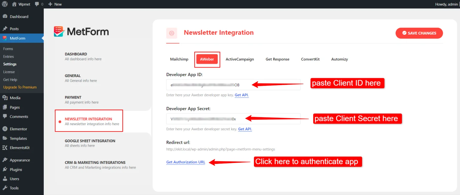 Authenticate AWeber App