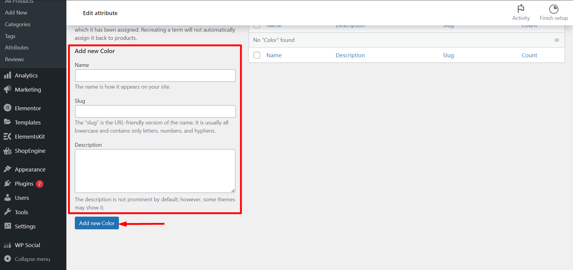 Aggiunta di colore per l'attributo