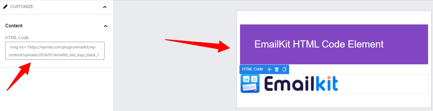 Elemento de código HTML de EmailKit