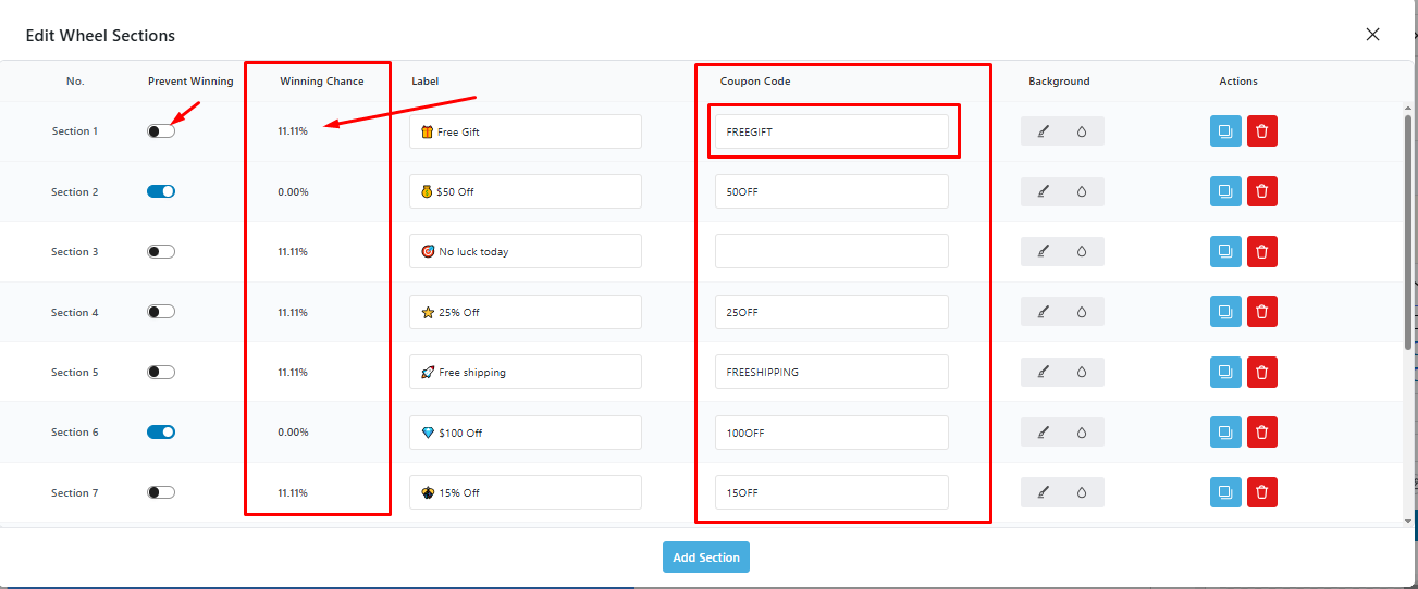 Editing PopupKit Wheel Sections