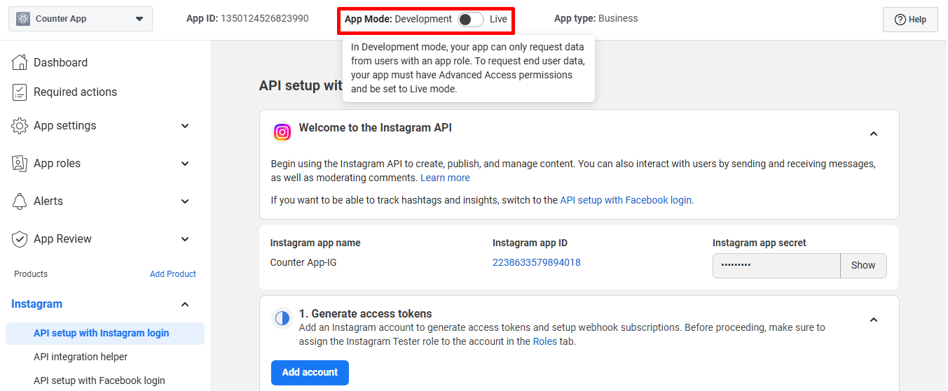 Toggle the button to enable App Mode