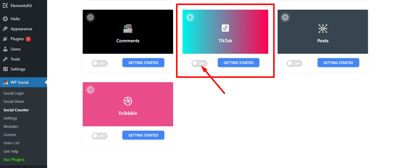 Find TikTok and toggle the button to turn it ON