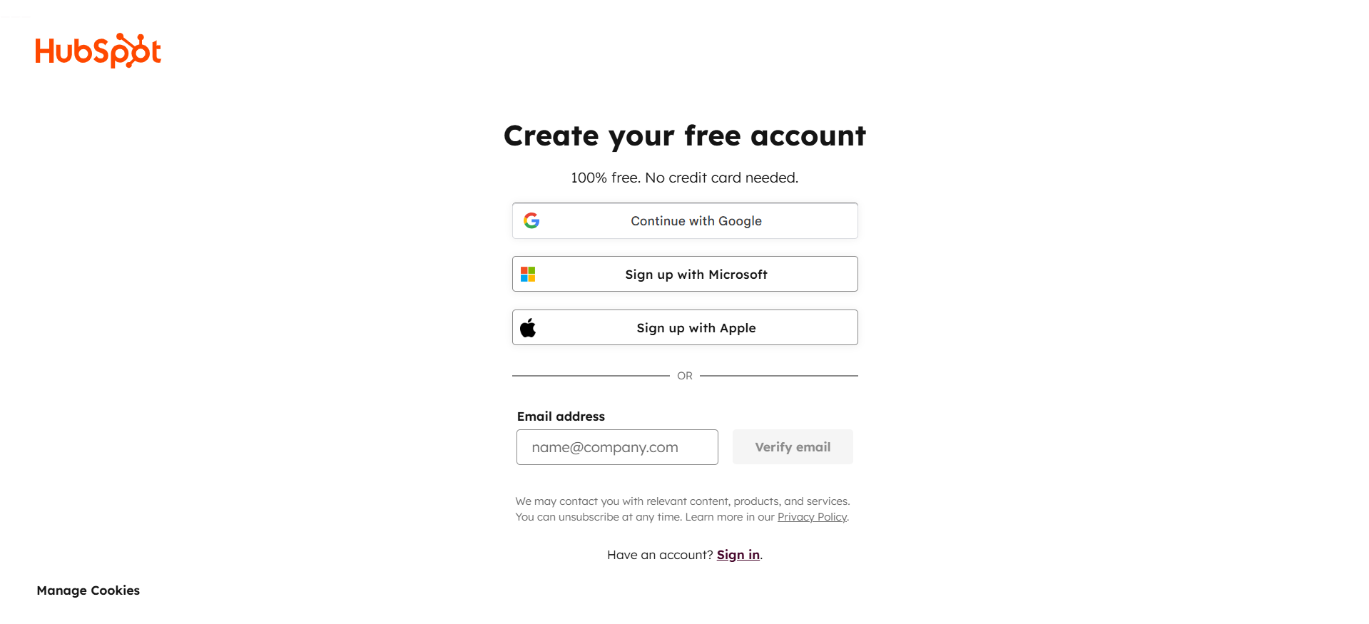 Sign in or Sign up HubSpot account