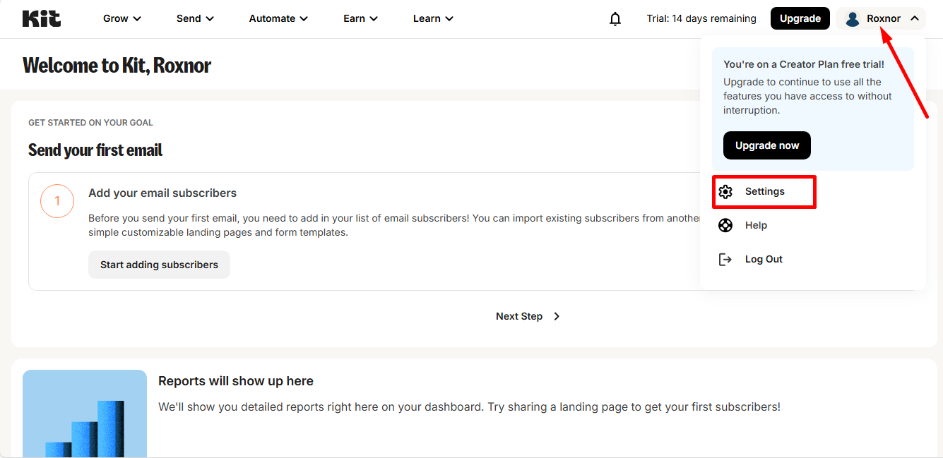 Click on the profile and select settings