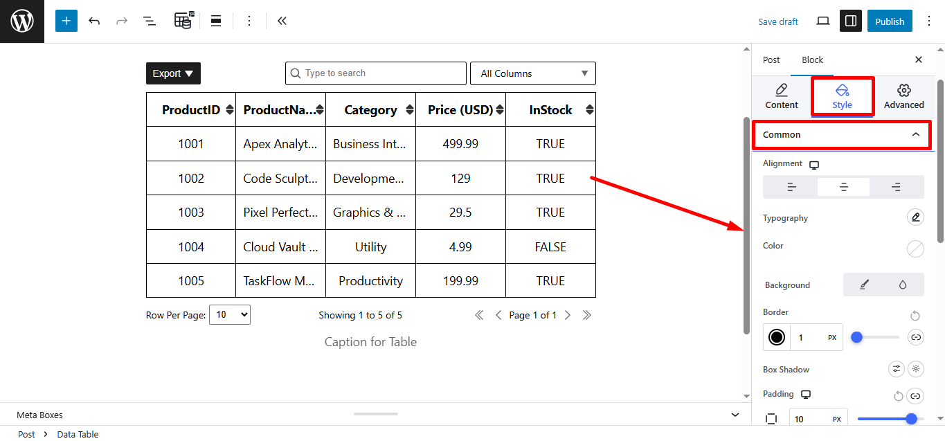Customize data table's common things