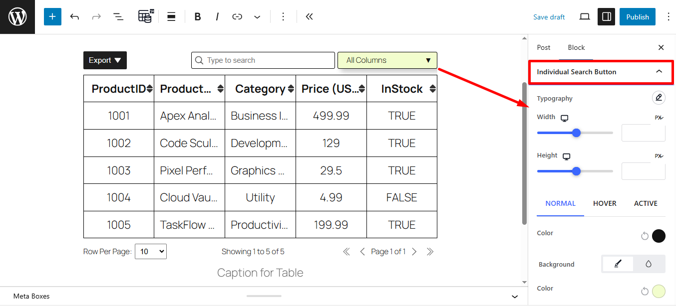 Style individual search button