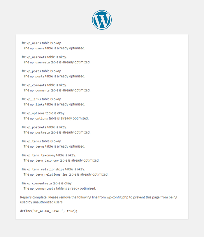 Optimized WordPress Database