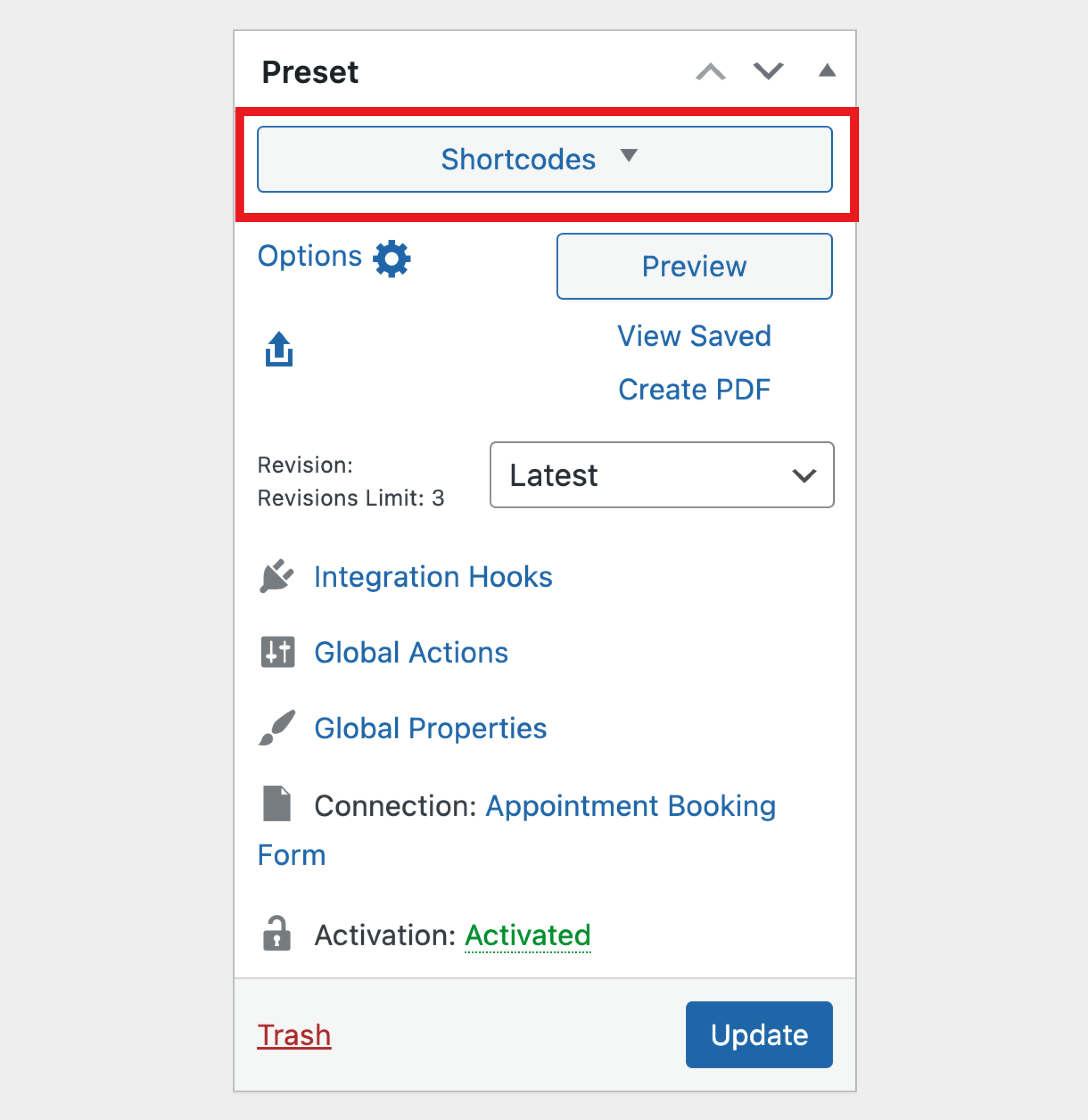 Available shortcodes for an E2Pdf template
