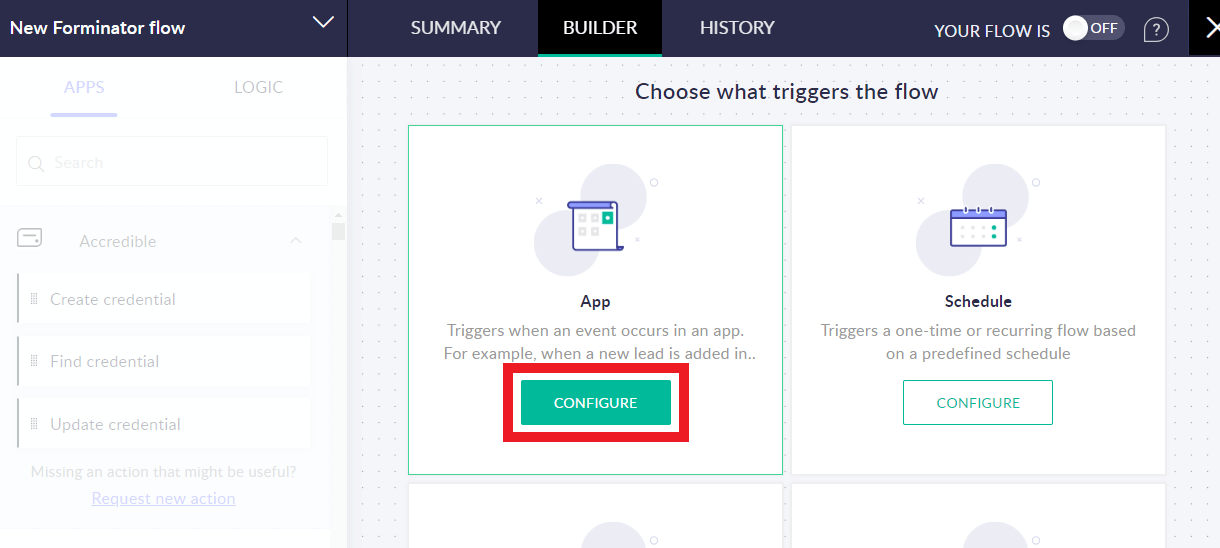 Select to use an app as the trigger in a Zoho flow
