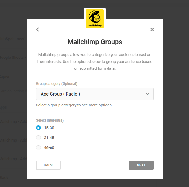 Selecting groups in MailChimp integration