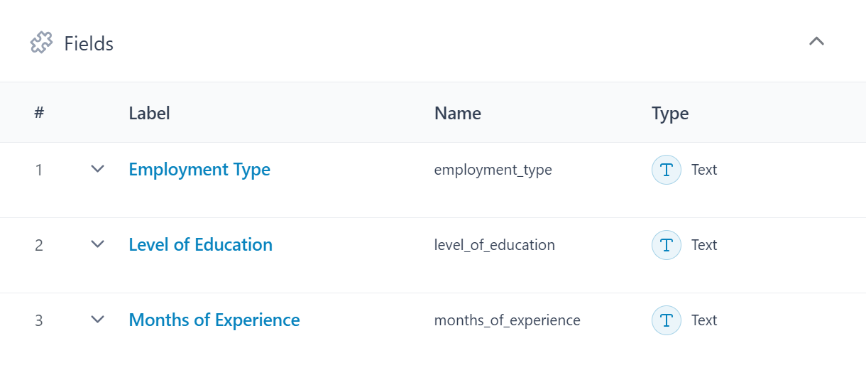 Custom fields created for Job Posting schema