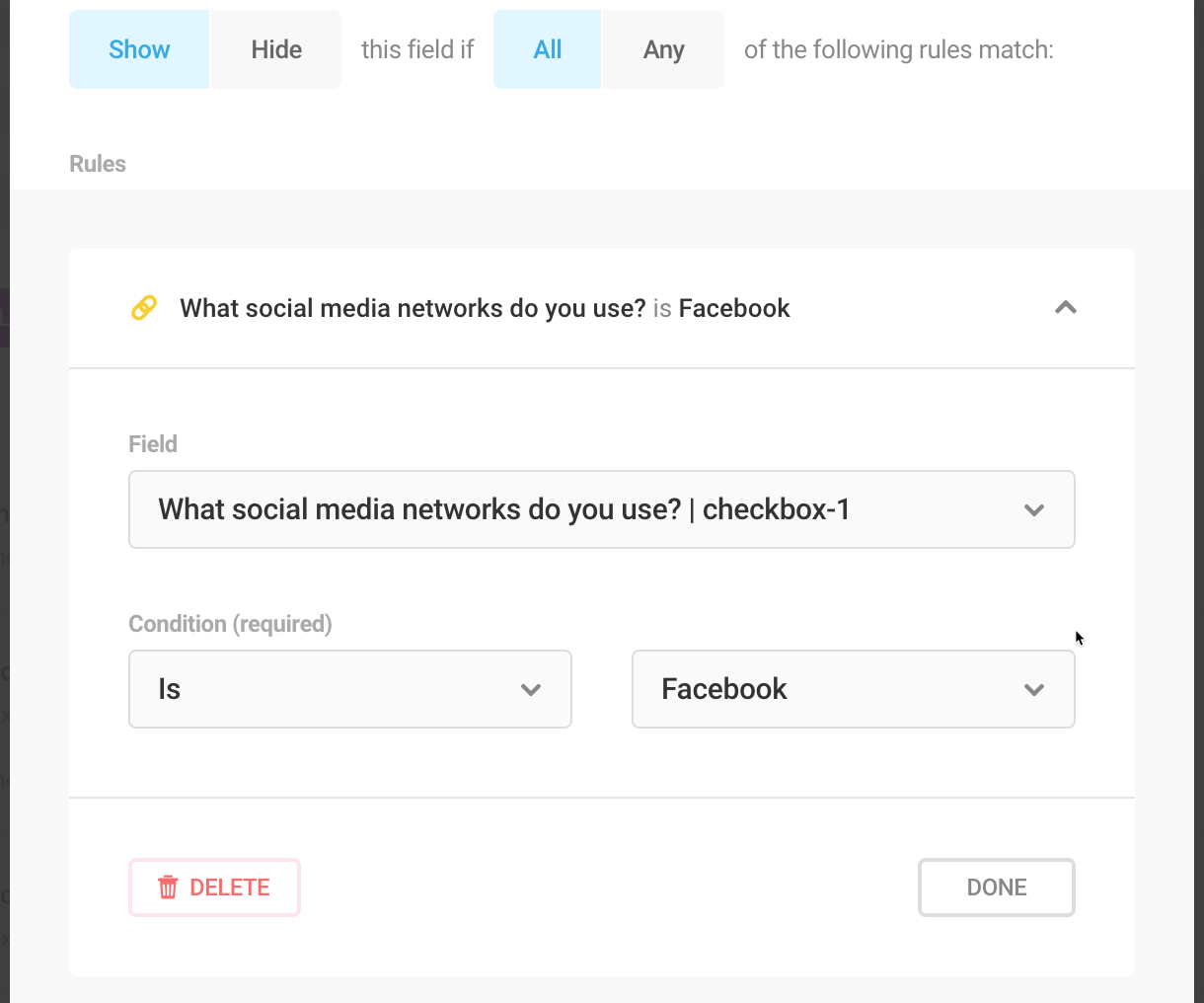 Set conditional display rules for Forminator field