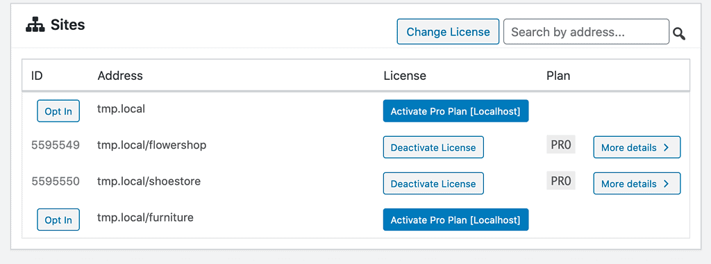 Handle licensing on subsite level overview