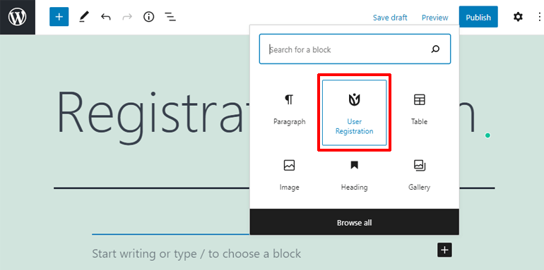 User Registration Block