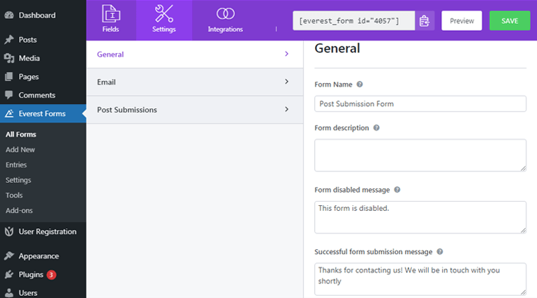 Editing Form Name and Message