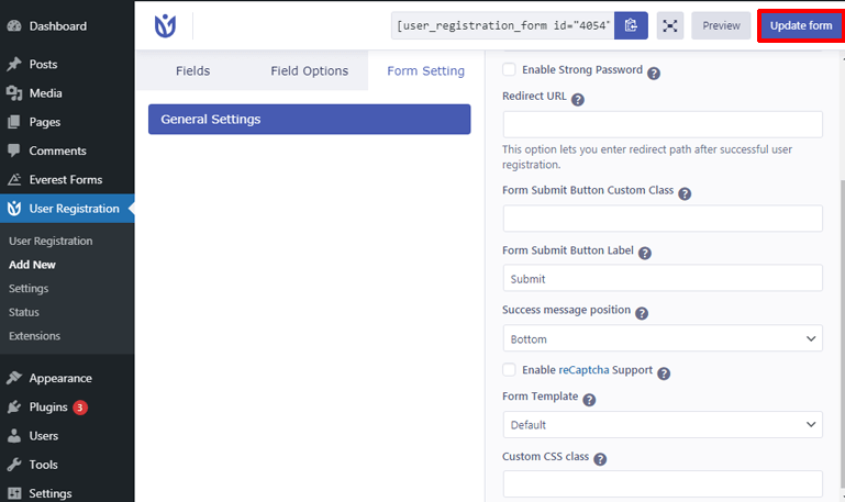 Form Configuration Option