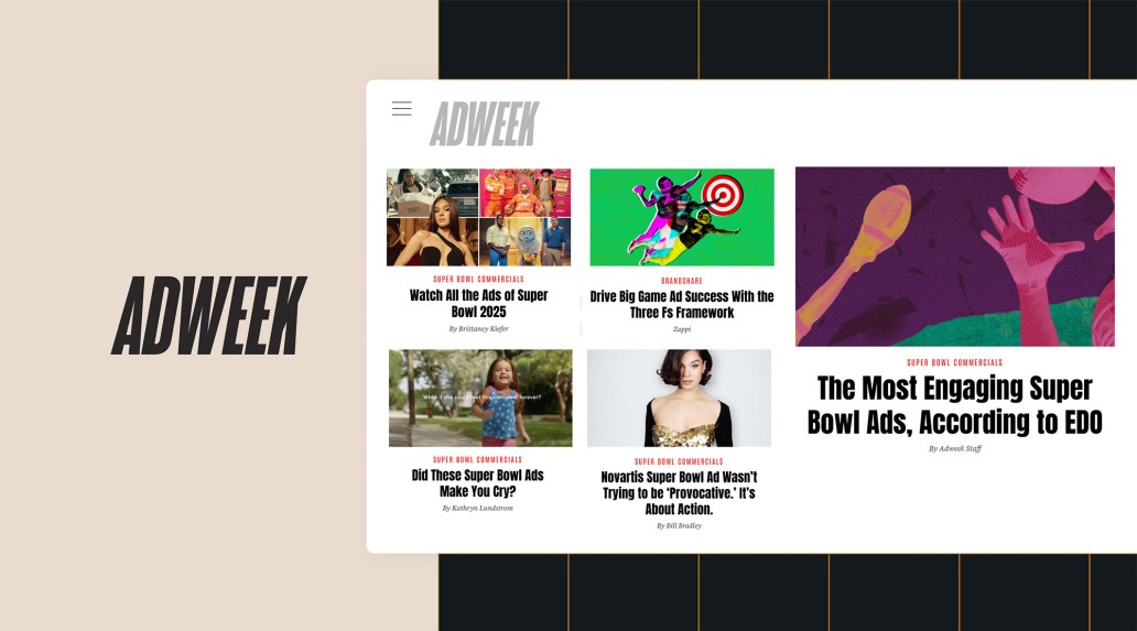 Image of ADWEEK logo on the left with various site examples on the right.