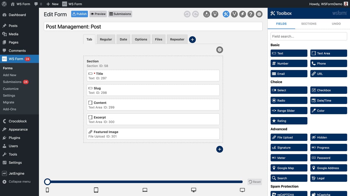 WS Form PRO - JetEngine Integration - Form Fields