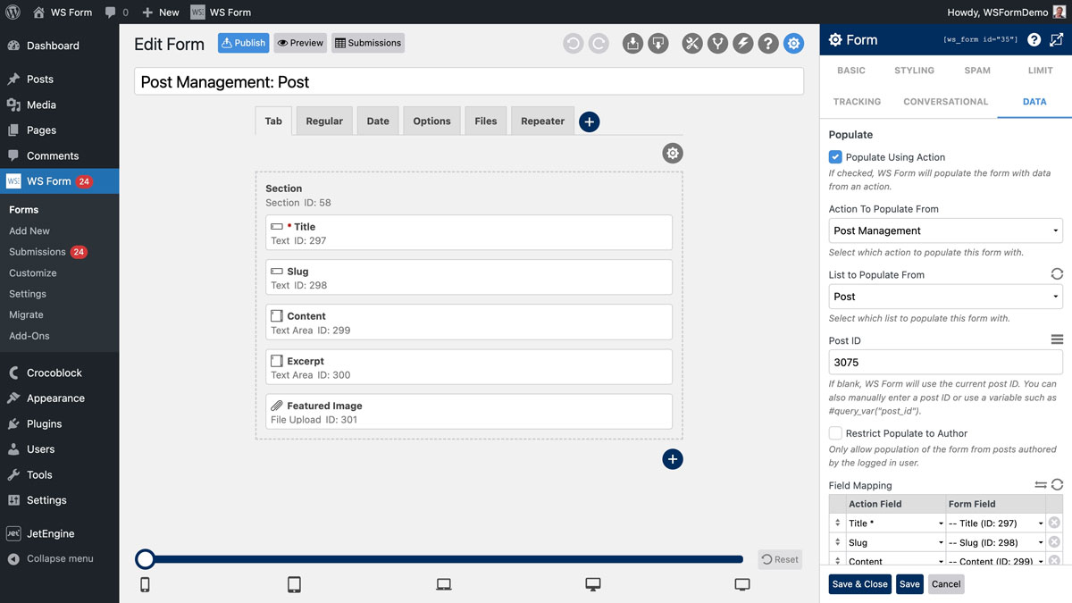 WS Form PRO - JetEngine Integration - Form Populate
