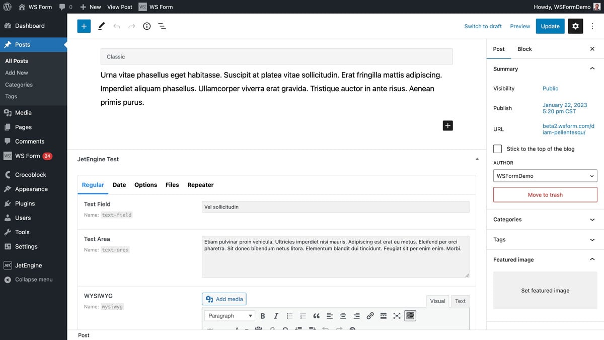 WS Form PRO - JetEngine Integration - View Post