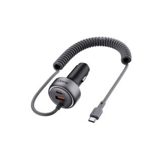 AUKEY CC-P2 Pathfinder Sling 75W Fast Charging Car Charger with Built-in-Cable (1USB-C | 1USB-A | PD | PPS | 60W) - Gray