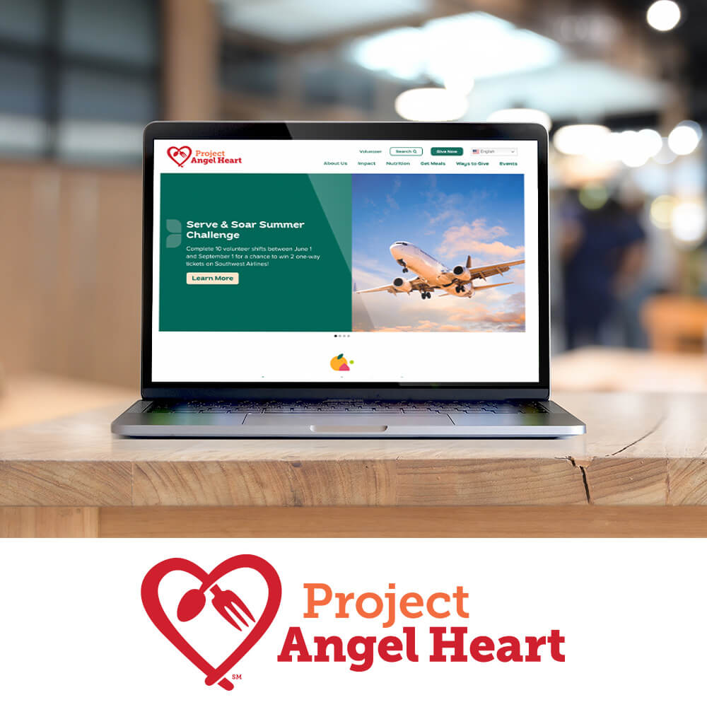 Project Angel Heart's redesigned website on laptop screen with logo underneath.