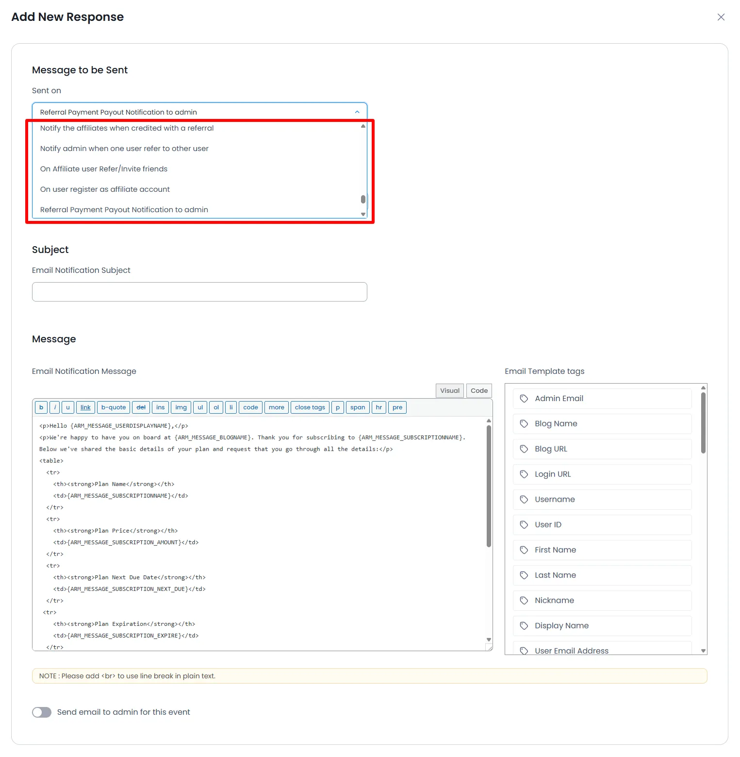 ARMember Affiliate Email Notification
