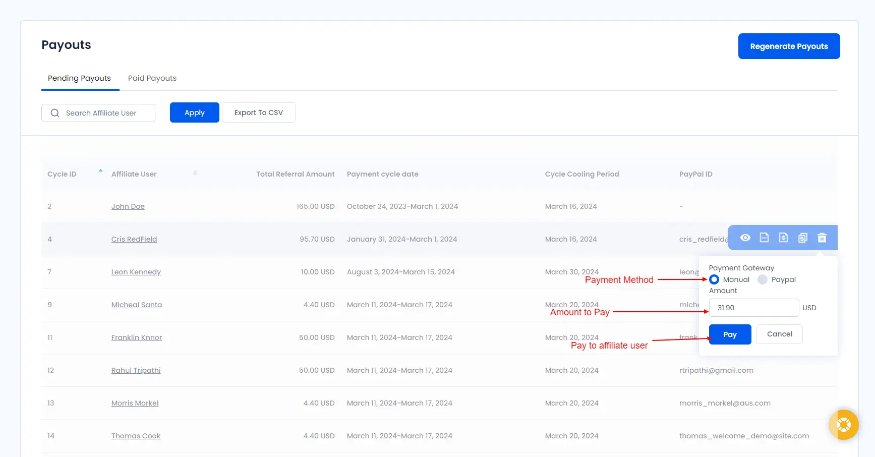 ARMember Affiliate Payouts Payment Mode