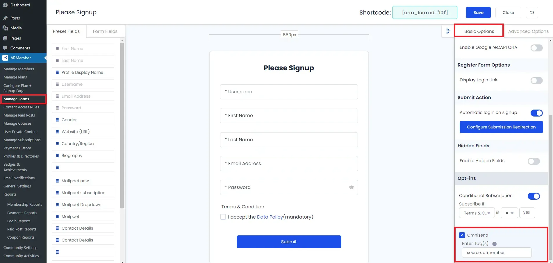 ARMember Signup Form