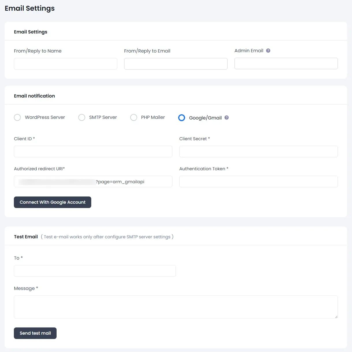 ARMember Gmail Settings