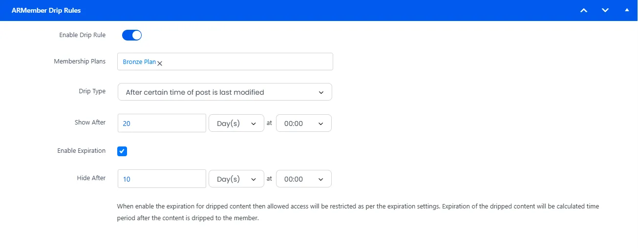 Drip Rules in Post/Page