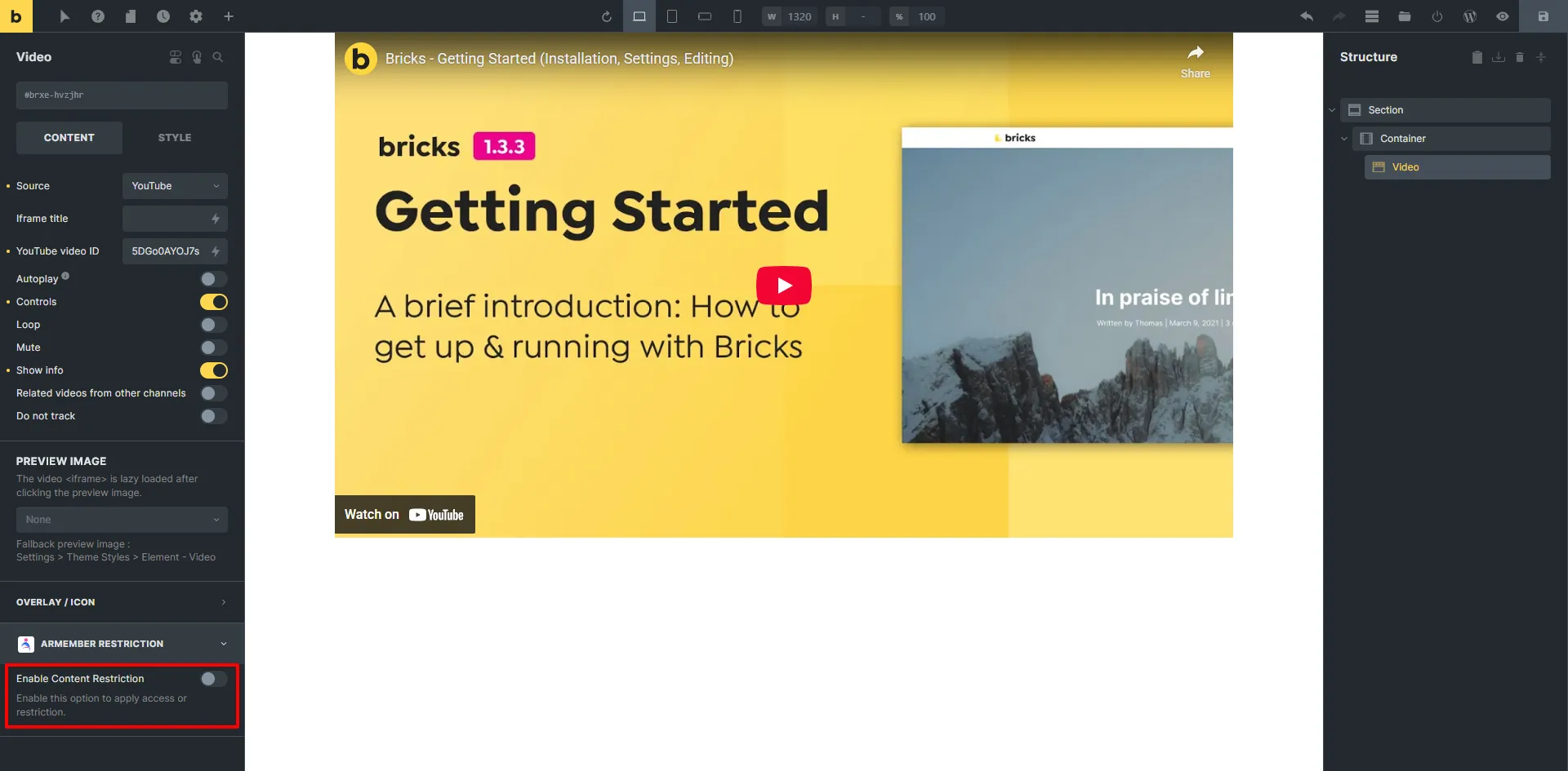 Bricks Page Builder Settings