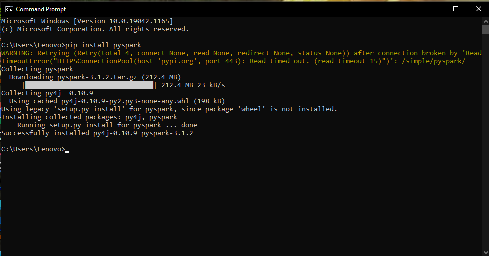 Installing Pyspark Through Command Prompt