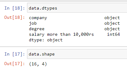 Retreiving The Shape And Datatype Of The Dataset
