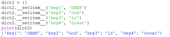 Initializing Dictionary Using __setitem__ Method
