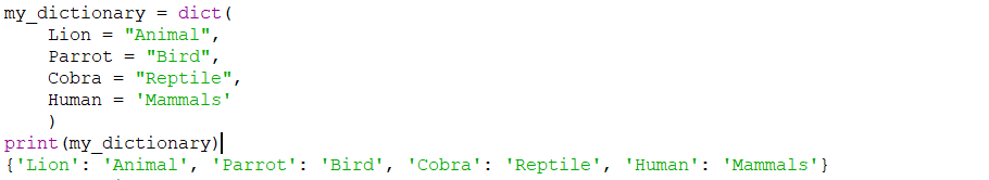 Initializing Dictionary Using Dict Constructor