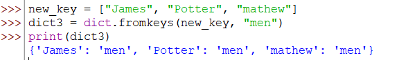 Initializing Dictionary Using fromkeys () Method