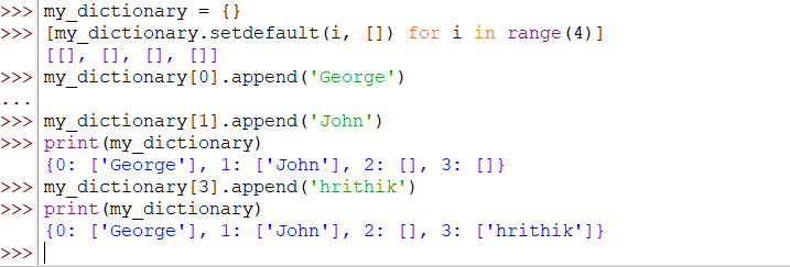 Initializing Dictionary Using setdefault() Method