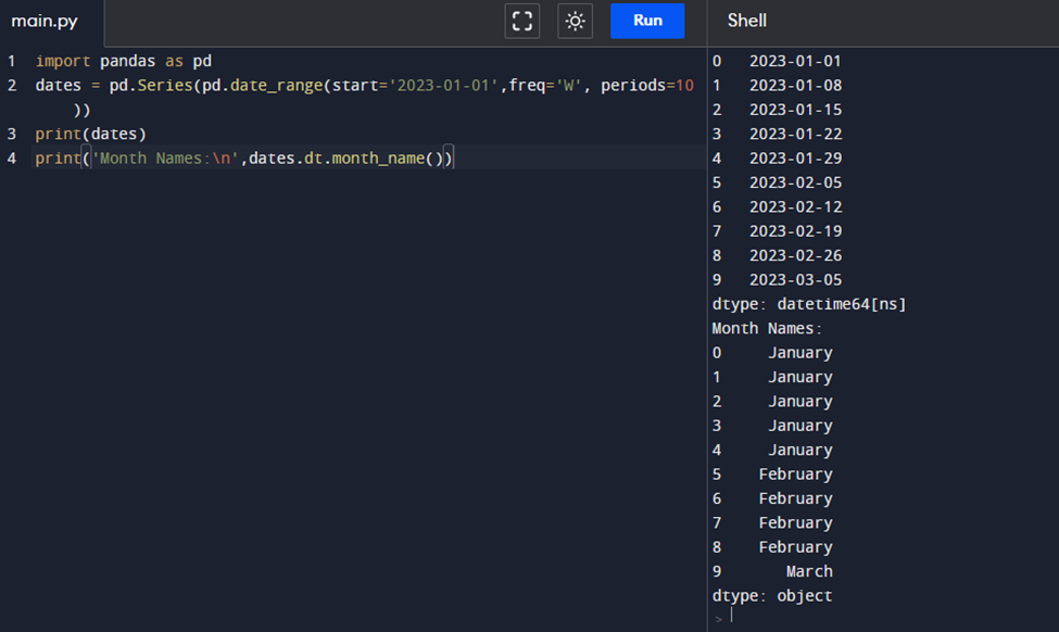 Month Names Of Date Series Returned