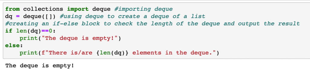 Code And Output To Check If A Deque Is Empty