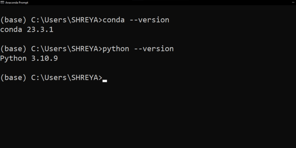 Checking Version Through The Anaconda Prompt Using Conda Version And Python Version